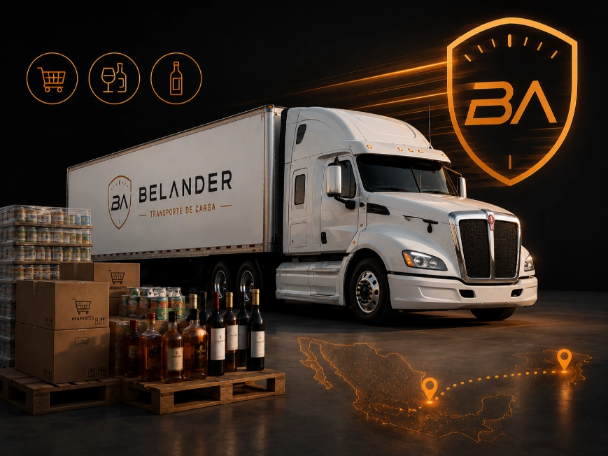 Cajas de vinos, licores y abarrotes estibadas para transporte